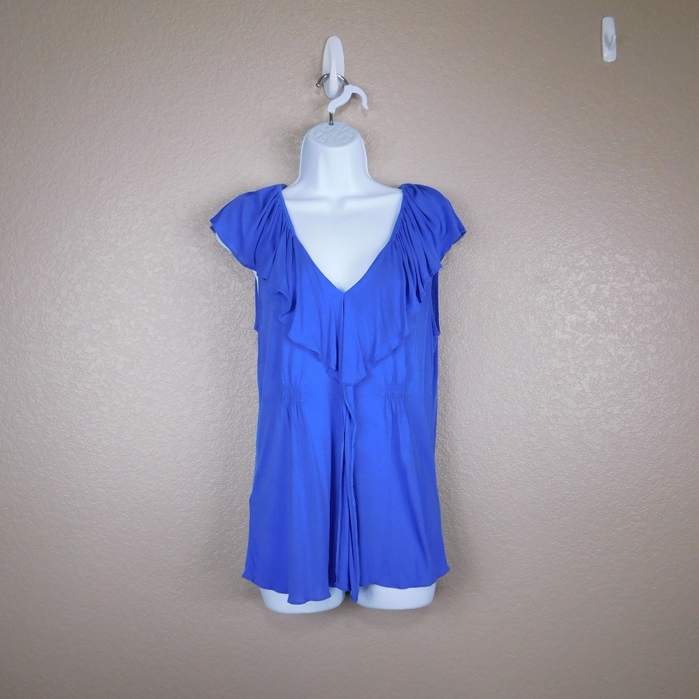 BCBG Max Azria Royal Blue Ruffle Neck Top